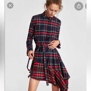 Zara Multicolor Plaid Asymmetrical Dress